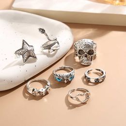 New Creative and Minimalist Style Womens Ring Set Skull Snake Sea Star 7-piece Rings