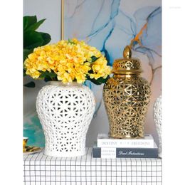 Vases European Light Luxury Platinum Hollow Ceramic Universal Pot Decoration Modern Home Creative Balcony Table Vase