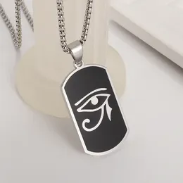 Pendant Necklaces Classic Simple Black Stainless Steel Eye Of Horus Dog Tag Necklace For Men Women Egyptian Symbol Amulet Jewellery