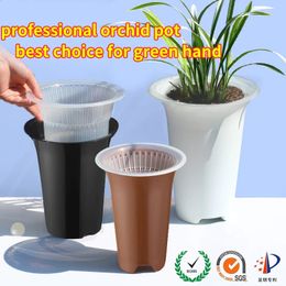 Orchid Pots with Air Holes Cymbidium Planter High Waist Plastic Flower Pot Excellent Drainage Garden Kits Double Layer Durable 240325