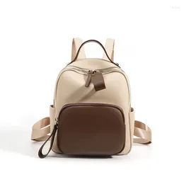 Backpack Chikage Fashion Colour Contrast Leather Small Women's Soft Cowhide Schoolbag Commuter Lightweight Travel