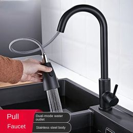 Borstat nickelkökskran Single Hole Dra Out Spout Sink Mixer Tap Stream Sprayer Head ChromeBlack 240325