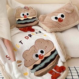 Blankets Ins Cute Burger Pattern Lambskin Blanket All Seasons Universal Shawl Casual Autumn And Winter Warm Plush