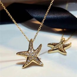 Pendant Necklaces Gold Plated Star Necklace For Women Full Paved Shiny CZ Fashion Versatile Female Accessories Top Quality Neck Jewelry