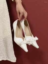 Dress Shoes Satin Wedding For Bride White High Heel Pumps Bowtie Stiletto Party Women
