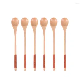 Coffee Scoops 6 Pcs Wooden Mixing Spoon Dessert Round Head With Long Handle