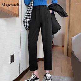 Women's Pants Korean Thin Button Elegant Professional Straight Loose OL Women Suit Spring Autumn Solid Black Trouser 12110