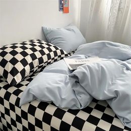 Bedding Sets Blue Plaid Set For Boys Girls Bedroom Washed Cotton Duvet Cover Pillowcase Bedspread Simple Fashion Bed Sheet Linens