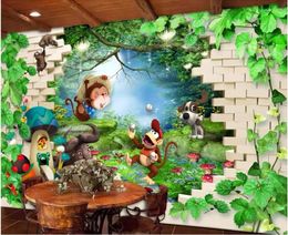 Wallpapers Custom Mural Po 3d Room Wallpaper Cartoon Children Brick Wall Animal Background Murals For Walls 3 D