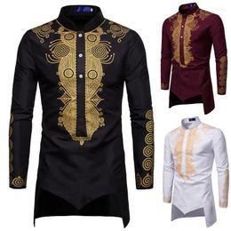 Men's Casual Shirts Fitted Long Sleeve Plain Black Youth All-season Universal Spot Stand Collar Print Shirt