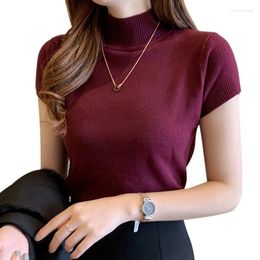 Women's T Shirts Korean Version Half Turtleneck Slim Knitted T-shirt For Women Elegant Solid Short Sleeve Casaul Versatile Summer Pullover