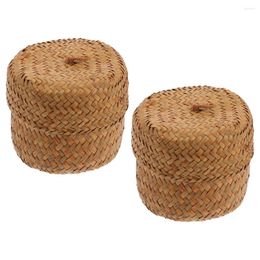 Vases 2 Pcs Organiser Flower Box Mini Containers Lids Seagrass Gift Basket Seaweed Handmade Woven