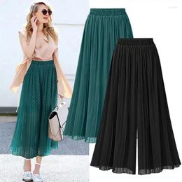 Women's Pants Women Solid Colour Wide Leg Casual Chiffon Long Female High Waist Loose Trousers Oversize Q111