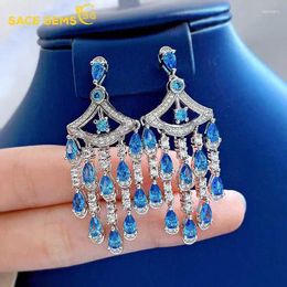 Stud Earrings SACE GEMS S925 Sterling Silver 3 5mm Aquamarine High Carbon Diamond Drop For Women Sparkling Wedding Fine Jewelry Gifts