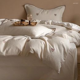 Bedding Sets 2024 Four-piece Simple Cotton Double Household Bed Sheet Letter Pattern Quilt Cover Comfortable White Colour