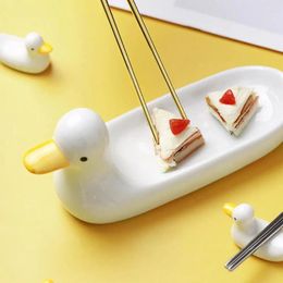 Chopsticks Chopstick Rest Stands Clear Texture Dishwasher-safe Rack Duck Shape Ceramic Stand For Birthday