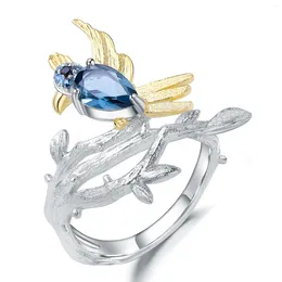 Cluster Rings Simple Perfect Fashion Attractive Design Natural London Blue Topaz 925 Sterling Silver Cute Bird