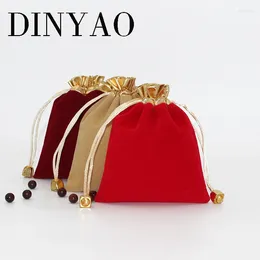 Gift Wrap 10 Pcs/Lot DINYAO Christmas Package Storage Drawstring Bags With Golden Pockets Soft Touching Jewellery Pouches