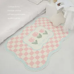 Bath Mats Foot Carpet Pink Tulip Checkerboard Cashmere Imitation Bathroom Mat Room Accessories Rug Anti Slip Home Decoration Flowers