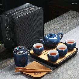 Teaware Sets Portable Japanese Black Pottery Travel Tea Set High Quality El Simple Cup And Tray Business Gifts Elegant