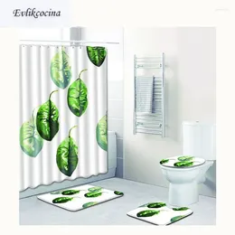 Bath Mats 4pcs Fresh Green Leaves Banyo Paspas Bathroom Carpet Toilet Mat Set Nonslip Tapis Salle De Bain Alfombra Bano