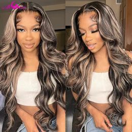 Blonde Highlight 13x4 Lace Frontal For Black Women 180% Density Body Wave Human Hair Brazilian Remy 240401