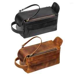 Cosmetic Bags Vintage Leather Women Men Bag Travel Toiletry Wash Make Up