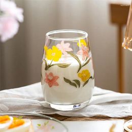 Wine Glasses European Creative Printing Glass Fashion Coffee Cup Transparent Soda Water Mug Beverage Milk Juice Tumbler Drinkware