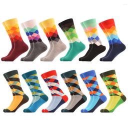 Men's Socks Dress Colorful Argyle Funny Novelty Combed Cotton Crew - 12 Packs