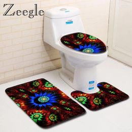 Bath Mats Zeegle 3pcs Toilet Mat Set Anti Slip Bathroom Floor Pad U-Shaped Rug Absorbent Foot Washable