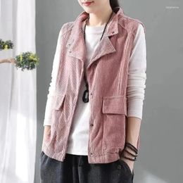 Women's Vests 23024 Retro Corduroy Vest Short Coat Spring Fall Leisure Sleeveless Jacket Women Loose Korean Fashion