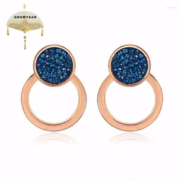 Dangle Earrings Multicolour Woman Stainless Steel Rose Gold 2 Colour Drill Bule And Write Simple Hollow Ring Romentic Trendy