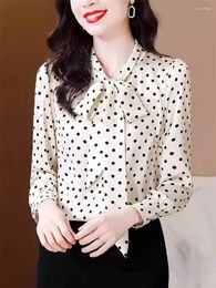 Women's Blouses 2024 Spring And Autumn Polka Dot Shirt Bow V-Neck Long Sleeve Acetic Acid Section Top Fashionable Blouse K032