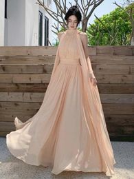 Casual Dresses Women Pink Maxi Dresssummer Slim Sleeveless Backless Beach Ladies High Waisted Vintage Chiffon Long Dress Robe Vestidos