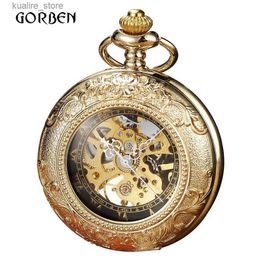 Pocket Watches Luxury Magnifier Hand Wind Mechanical Pocket Mens Steampunk Skeleton Pocket Fob es Engraved Men Gift Relogio De Bolso L240402