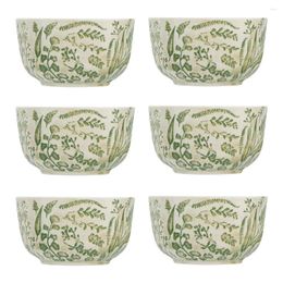 Bowls Elegant Design Of Microwave Oven And Safe Rough Ceramic Bowl With Embossed Green Pattern Set 6