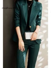 Blazer Sust 2024 Women's Autumn Corean Fashion Giacca Blazer Casual Blazer Coat a due pezzi ed eleganti pantaloni da caviglia per abbigliamento professionale 231216 231216