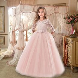 Elegant Princess Birthday Lace Dress Kids Elegant Girl Dresses For Girls Vintage Children Girl Party Wedding Dress 4 10 12 Years 240323