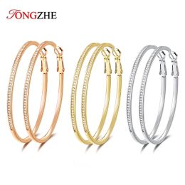 Rings TONGZHE 925 Sterling Silver Huggie Large Hoop Earrings Fashion Jewellery Women Accessories Zircon Round Gold Hoop Earrings 2020