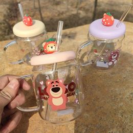 Wine Glasses Three-dimensional Doll Student Water Cup Strawberry Bear Borosilicate Glass Milk Coffee Silicone Buckle Cover Straw Handle