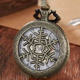 Pocket Watches Snowflake Antique Steampunk Mechanical Pocket Bronze Necklace Hollow Case Skeleton Hand Wind Fob Pendant Chain Clock Men L240402