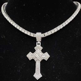 Pendant Necklaces Men Women Hip Hop Cross Necklace with 4mm Zircon Tennis Chain Iced Out Bling Hip Fashion Jewellery 230613