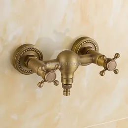 Bathroom Sink Faucets Antique Brass Washing Machine Faucet Wall Mounted Dual Hole Cross Handle Vintage J16966