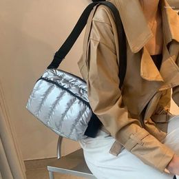 Shoulder Bags Silver Space Cotton For Women Winter Crossbody Down Bag Designer Handbag Wide Strap Messenger Packet