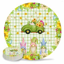 Table Mats Easter Egg Gnome Sunflower Truck Plaid Ceramic Set Kitchen Round Placemat Luxury Decor Coffee Tea Cup Coasters