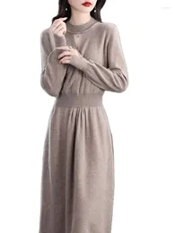 Casual Dresses Spring And Autumn Long Women's Dress Pure Wool Knitted Skirt Waist Lady Elegant Comfortable Loose