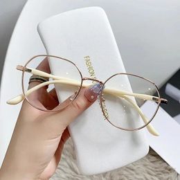 Sunglasses Frames Metal Round Decor Glasses Women Anti Blue Light Computer Lentes Black Spectacle Frame 0 Diopter 2024