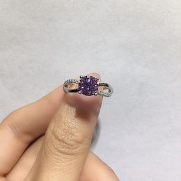 Cluster Rings Geoki 925 Sterling Silver Passed Diamond Test 1 Ct Perfect Cut Purple VVS1 Moissanite Forever Love Engagement Ring Gift