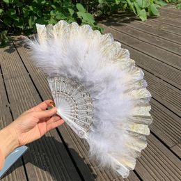 Decorative Figurines Chinese Style Vintage Hand Fan Feather Folding Fans Dance Wedding Party Favour Decoration High Quality Gift