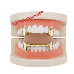 Wholesale Glossy Copper Dental Grillz Punk Vampire Canine Teeth Jewelry Set Hip Hop Women Men Gold Plated Grills Accessories